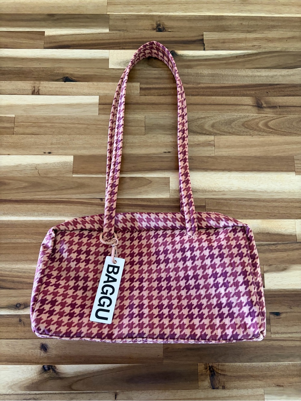 BAGGU tan Houndstooth Shoulder Bag